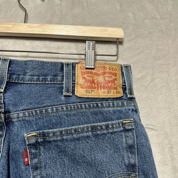 Levis 517 Mens Bootcut Jeans Size 32 Medium Wash Blue Denim Slim Fit - Picture 4 of 11